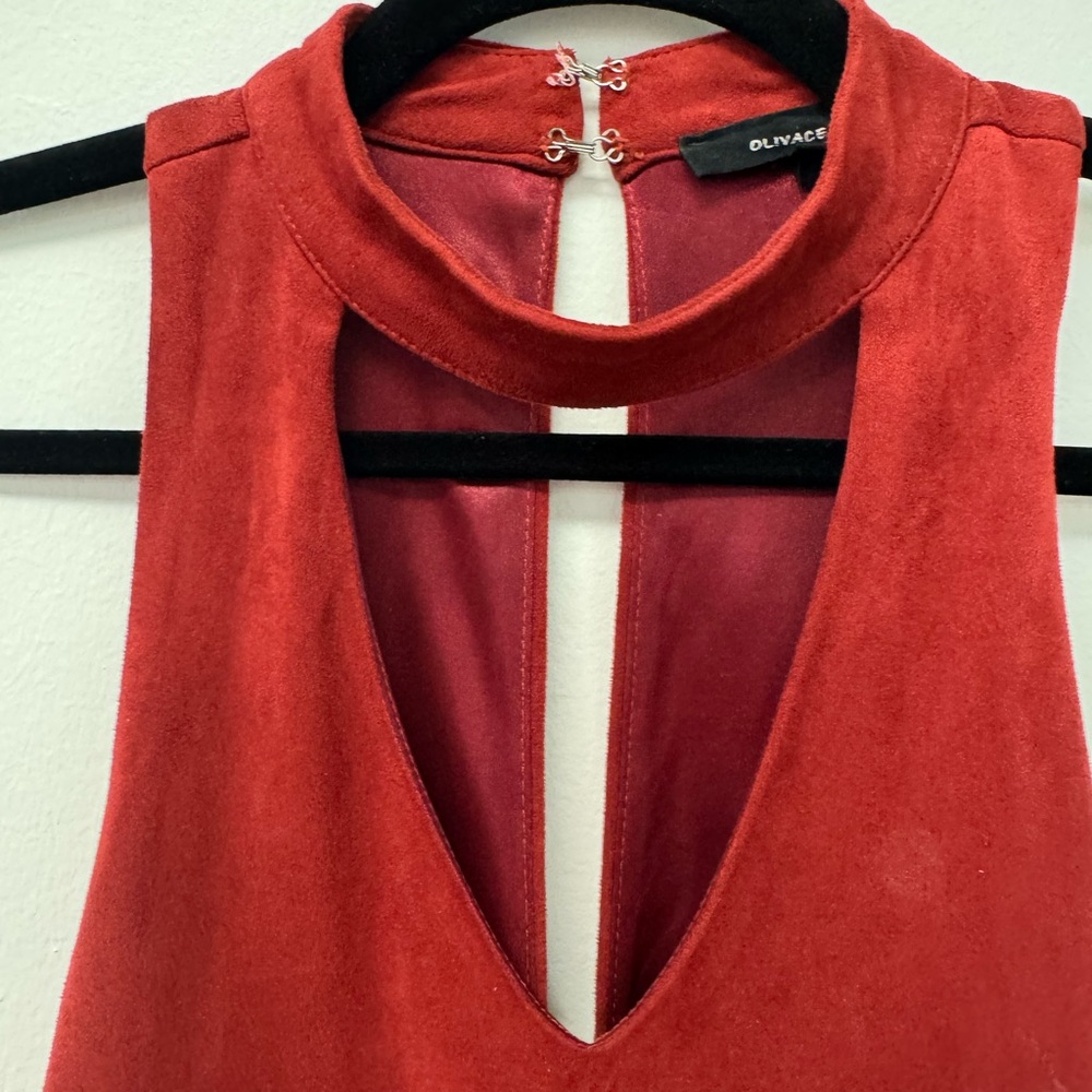 Olivaceous Faux Suede Keyhole Mini Dress